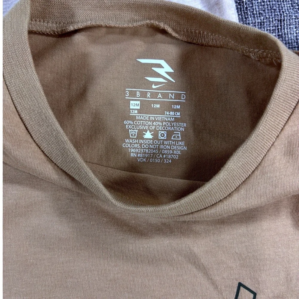 Nike 2-Piece Set 3BRAND Graphic Tee and Bodysuit Hemp Oatmeal Baby Boys Size 12M